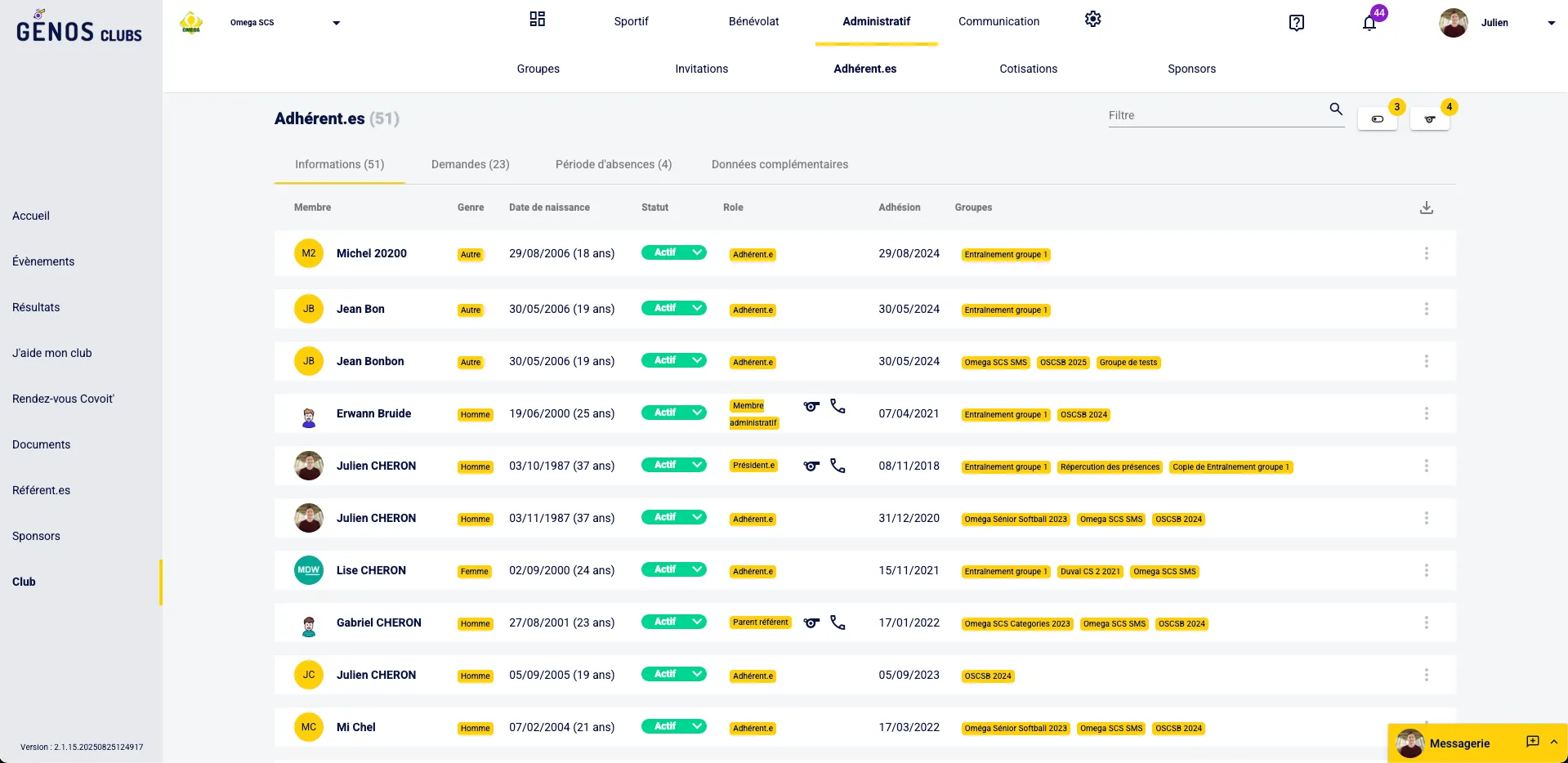 Génos Clubs : Gérer les adhérents de son club