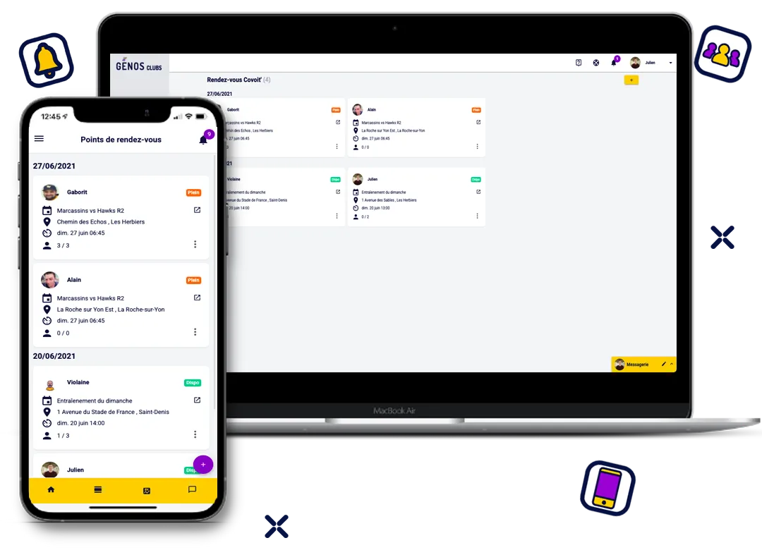 Points de rendez-vous sur téléphone et PC